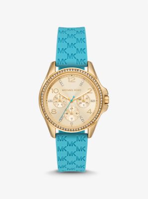 Mini Pilot Pavé Gold-Tone and Logo Silicone Watch