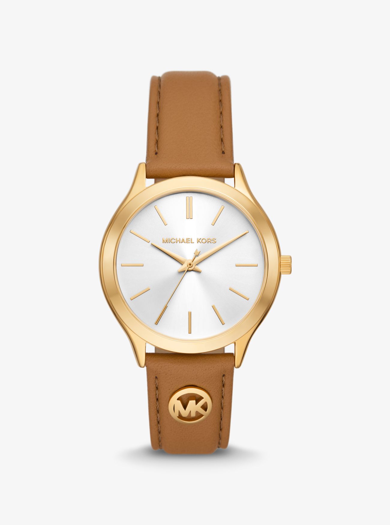 MK Slim Runway Gold-Tone and Leather Watch - Luggage Brown - Michael Kors