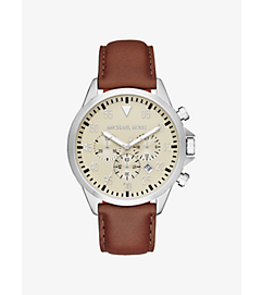 Gage Leather-Strap Silver-Tone Stainless Steel Watch | Michael Kors