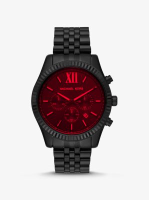 MICHAEL KORS LEXINGTON BLACK-TONE AND RED CRYSTAL WATCH