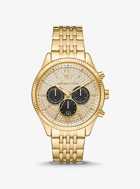Michael Kors Oversized Benning Pavé Gold-tone Watch