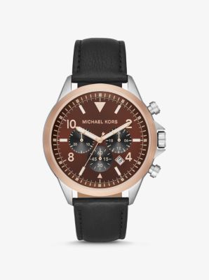 Montre Gage surdimensionnée bicolore avec bracelet en cuir - NOIR(NOIR) - Michael Kors