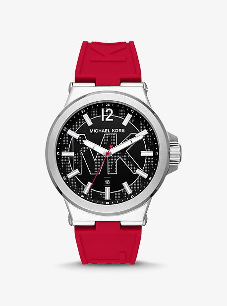 MK Oversized Dylan Silver-Tone and Silicone Logo Watch - Red - Michael Kors