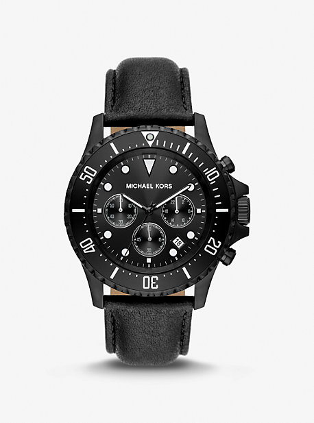 Michael Kors Oversized Everest Black-tone And Leather Watch