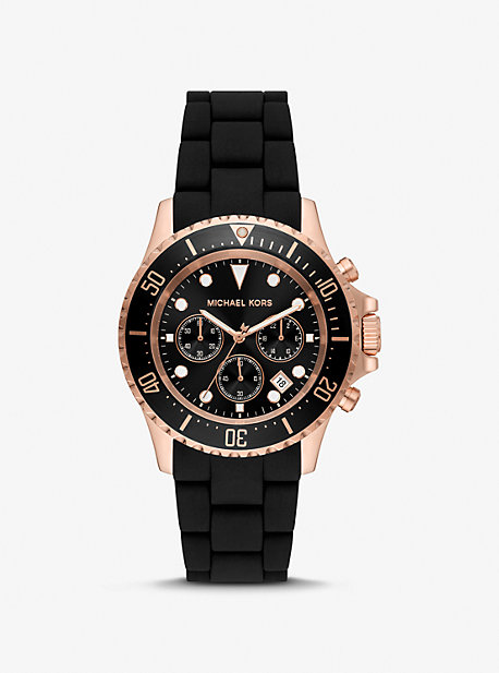 MK Oversized Everest Rose Gold-Tone and Silicone Watch - Rose Gold - Michael Kors