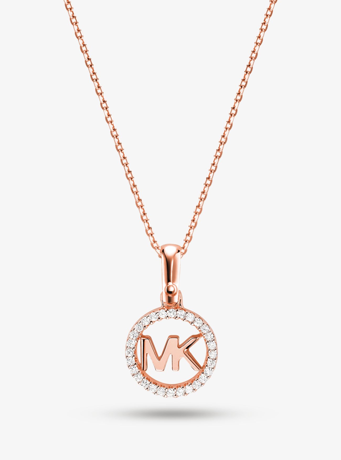 MK Precious Metal-Plated Pavé Logo Charm Necklace - Rose Gold - Michael Kors