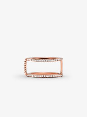 Bague empilable en argent sterling plaqué en métal précieux avec pierres pavées - OR ROSE(OR ROSE) -