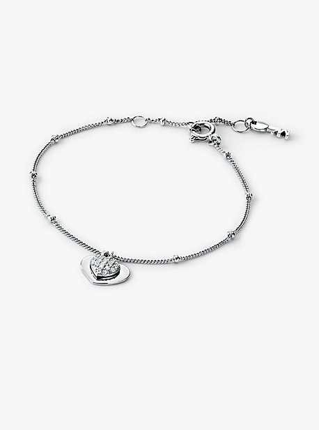 Bracelet cœur en argent sterling plaqué en métal précieux avec pierres pavées - ARGENT(ARGENT) - Mic