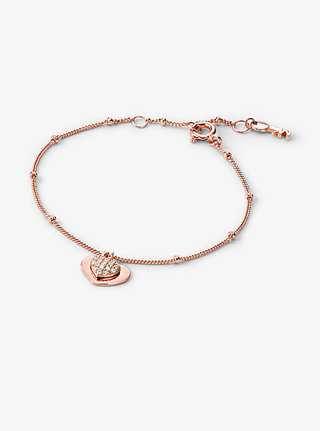 Bracelet cœur en argent sterling plaqué en métal précieux avec pierres pavées - OR ROSE(OR ROSE) - M