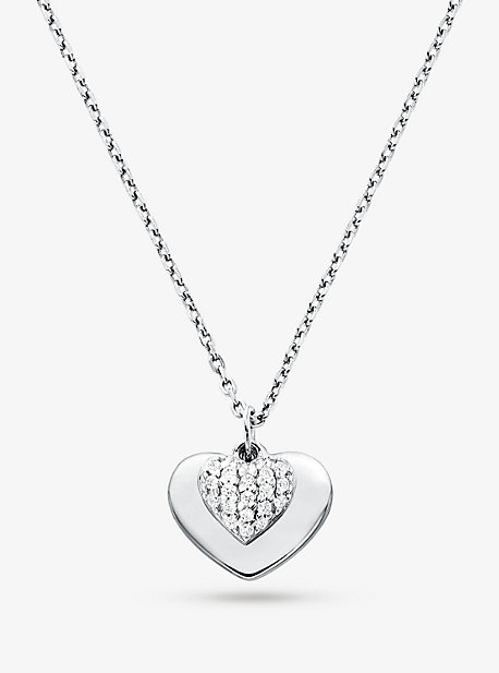 Collier cœur en argent sterling plaqué en métal précieux avec pierres pavées - ARGENT(ARGENT) - Mich