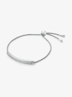 Bracelet à glissière plaqué en métal précieux avec plaque en argent sterling sertie pavé - ARGENT(AR