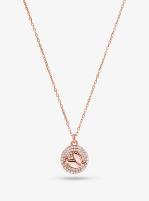 Collier signe des Poissons en argent sterling plaqué or rose 14 carats et pierres pavées - OR ROSE(O