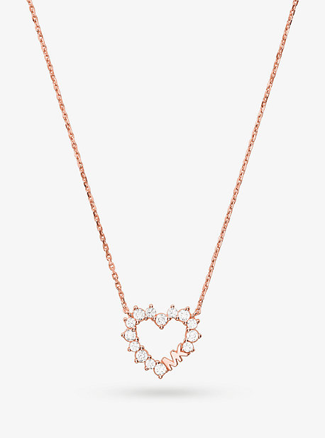 Collier cœur en argent sterling plaqué en métal précieux avec pierres pavées - OR ROSE(OR ROSE) - Mi