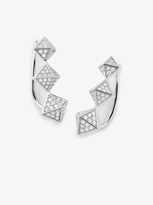 Boucles doreilles pyramide en argent sterling plaqué en métal précieux avec pierres pavées - ARGENT(