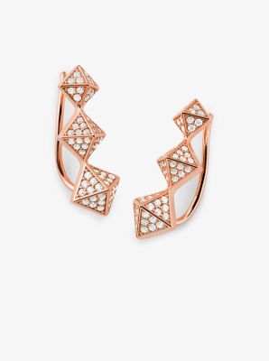Boucles doreilles pyramide en argent sterling plaqué en métal précieux avec pierres pavées - ROSE CL