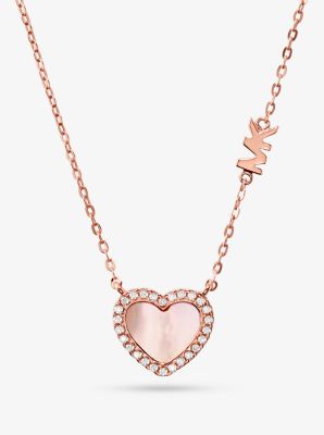 MK 14K Rose Gold-Plated Sterling Silver Mother-of-Pearl Pavé Heart Necklace - Rose Gold - Michael Kors