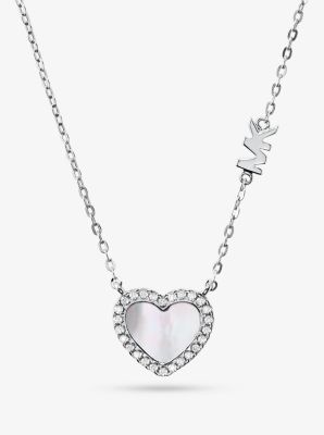 MK Sterling Silver Mother-of-Pearl Pavé Heart Necklace - Silver - Michael Kors