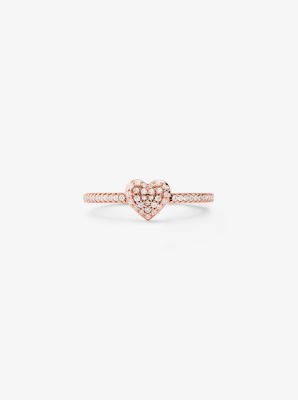MK Precious Metal-Plated Sterling Silver Pavé Heart Ring - Rose Gold - Michael Kors