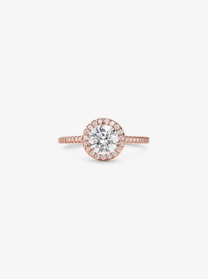 MK Precious Metal-Plated Sterling Silver Pavé Oversized Halo Ring - Rose Gold - Michael Kors