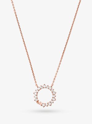 Collier en argent sterling plaqué en métal précieux avec halo à pierres pavées - OR ROSE(OR ROSE) - 