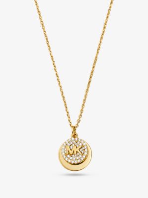 MK Precious Metal-Plated Sterling Silver Pavé Logo Disc Necklace - Gold - Michael Kors
