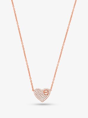 MK Precious Metal-Plated Sterling Silver Heart PavÃ© Necklace - Rose Gold - Michael Kors