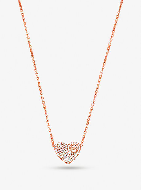 MK Precious Metal-Plated Sterling Silver Heart PavÃ© Necklace - Rose Gold - Michael Kors