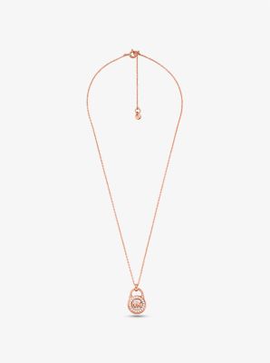 Precious Metal-Plated Sterling Silver Pavé Padlock Necklace