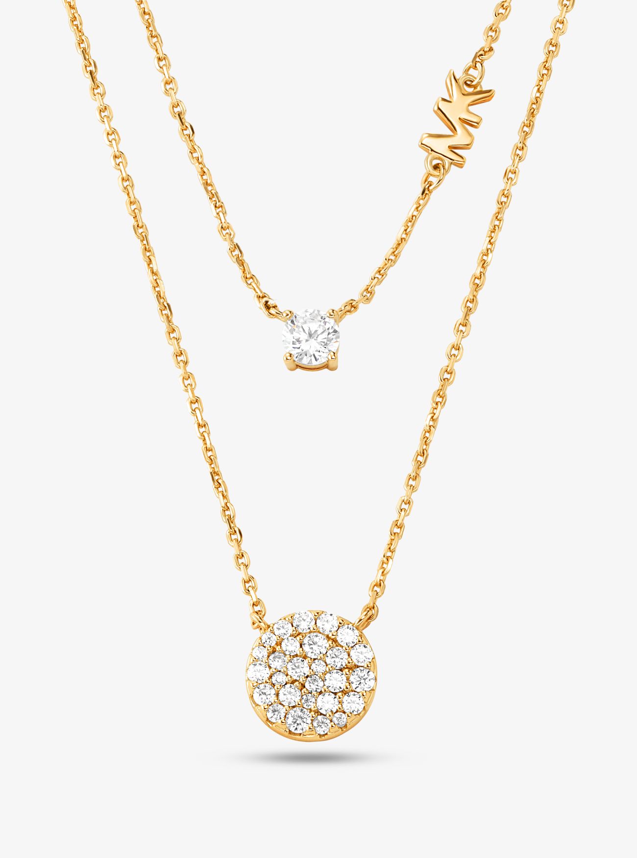 MK Precious Metal-Plated Sterling Silver Pavé Disc Layering Necklace - Gold - Michael Kors