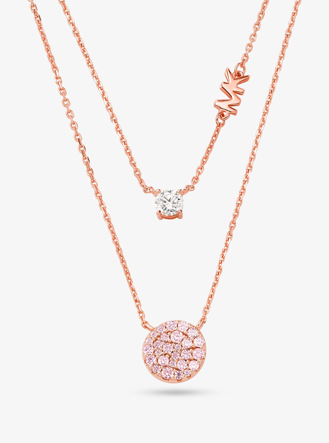 MK 14K Rose Gold-Plated Sterling Silver Pavé Disc Layering Necklace - Rose Gold - Michael Kors