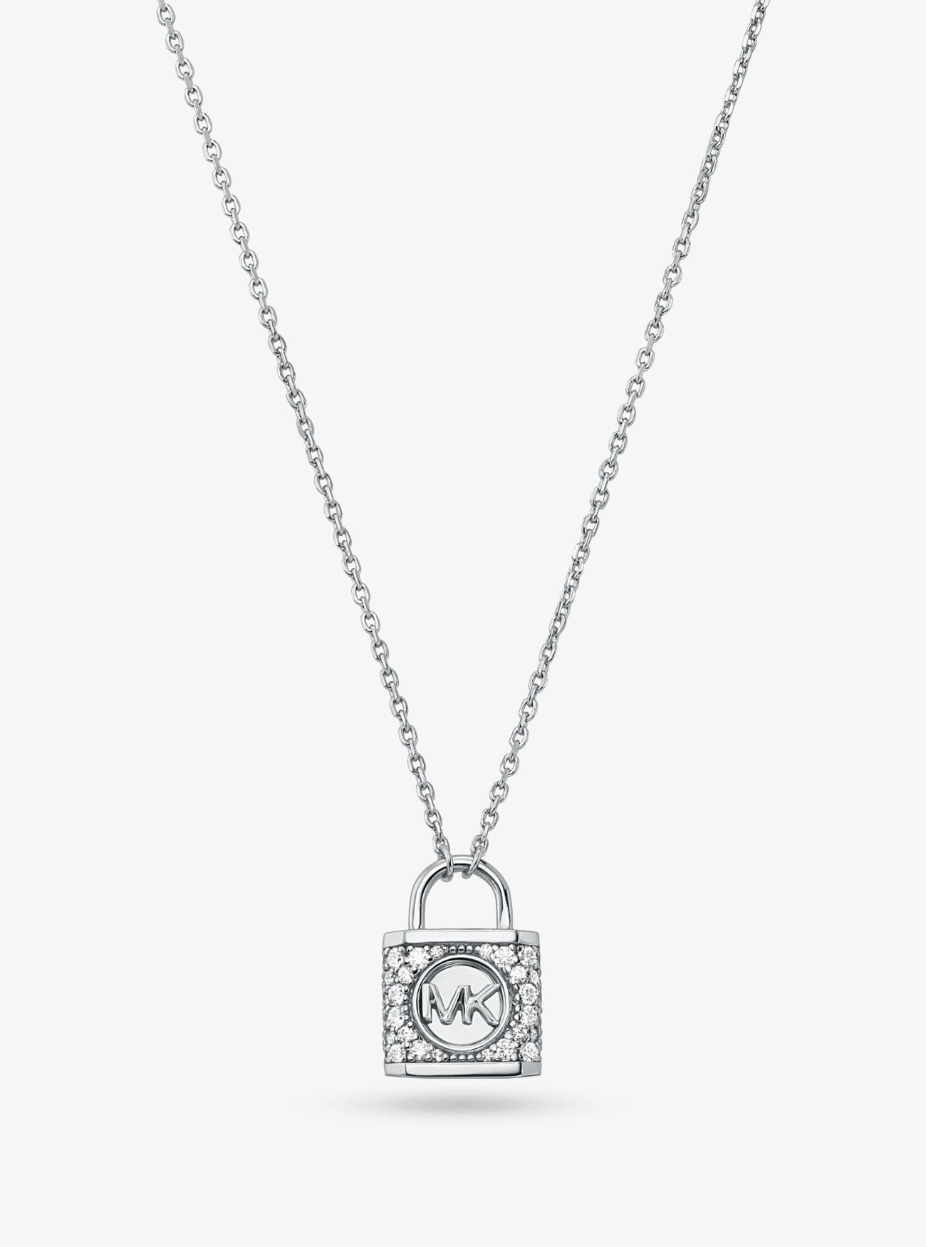 MK Precious Metal-Plated Sterling Silver Pavé Lock Necklace - Silver - Michael Kors