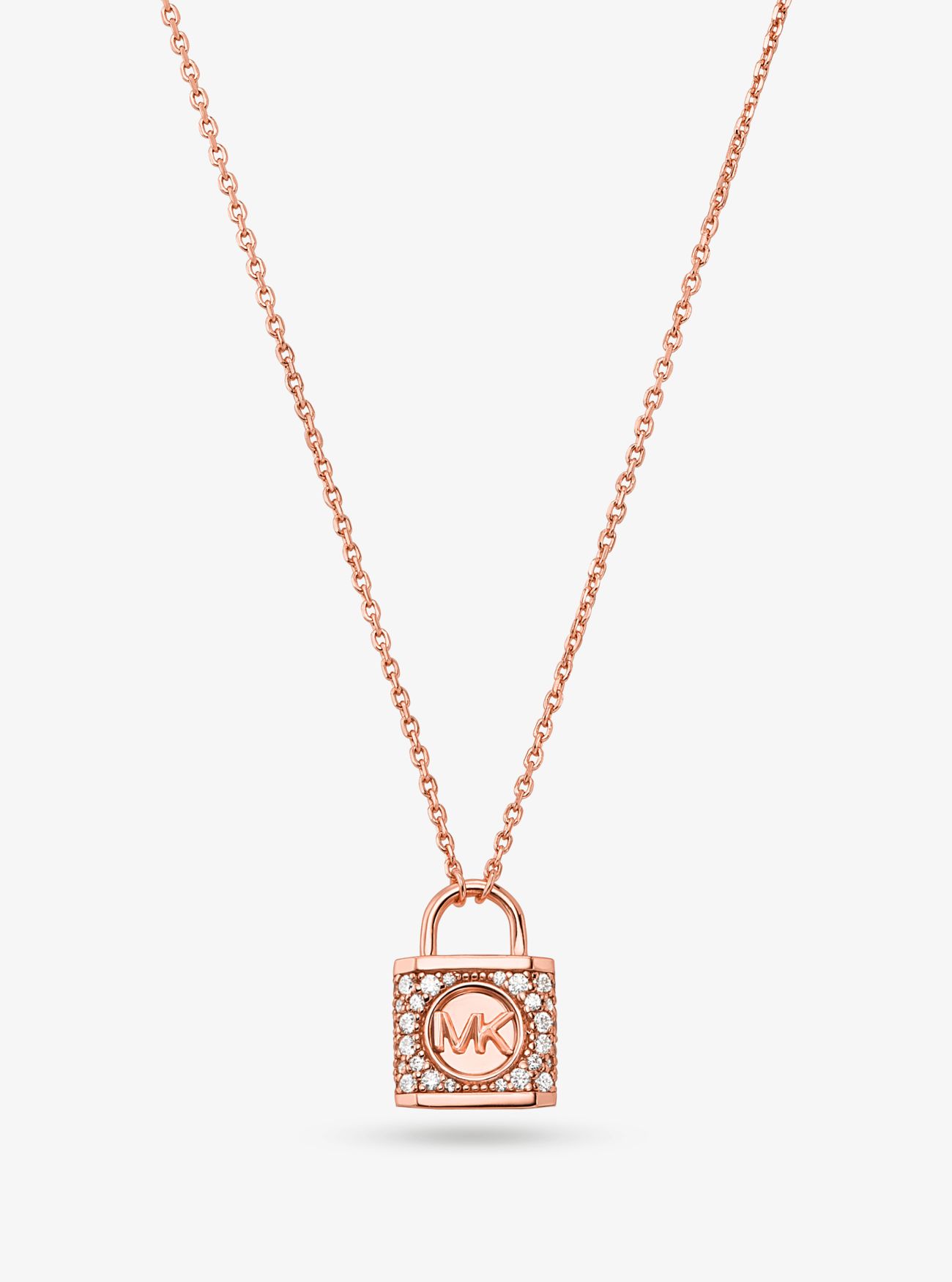 MK Precious Metal-Plated Sterling Silver Pavé Lock Necklace - Rose Gold - Michael Kors