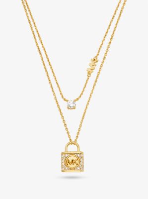 MK Precious Metal-Plated Sterling Silver Pave Lock Layered Necklace - Gold - Michael Kors