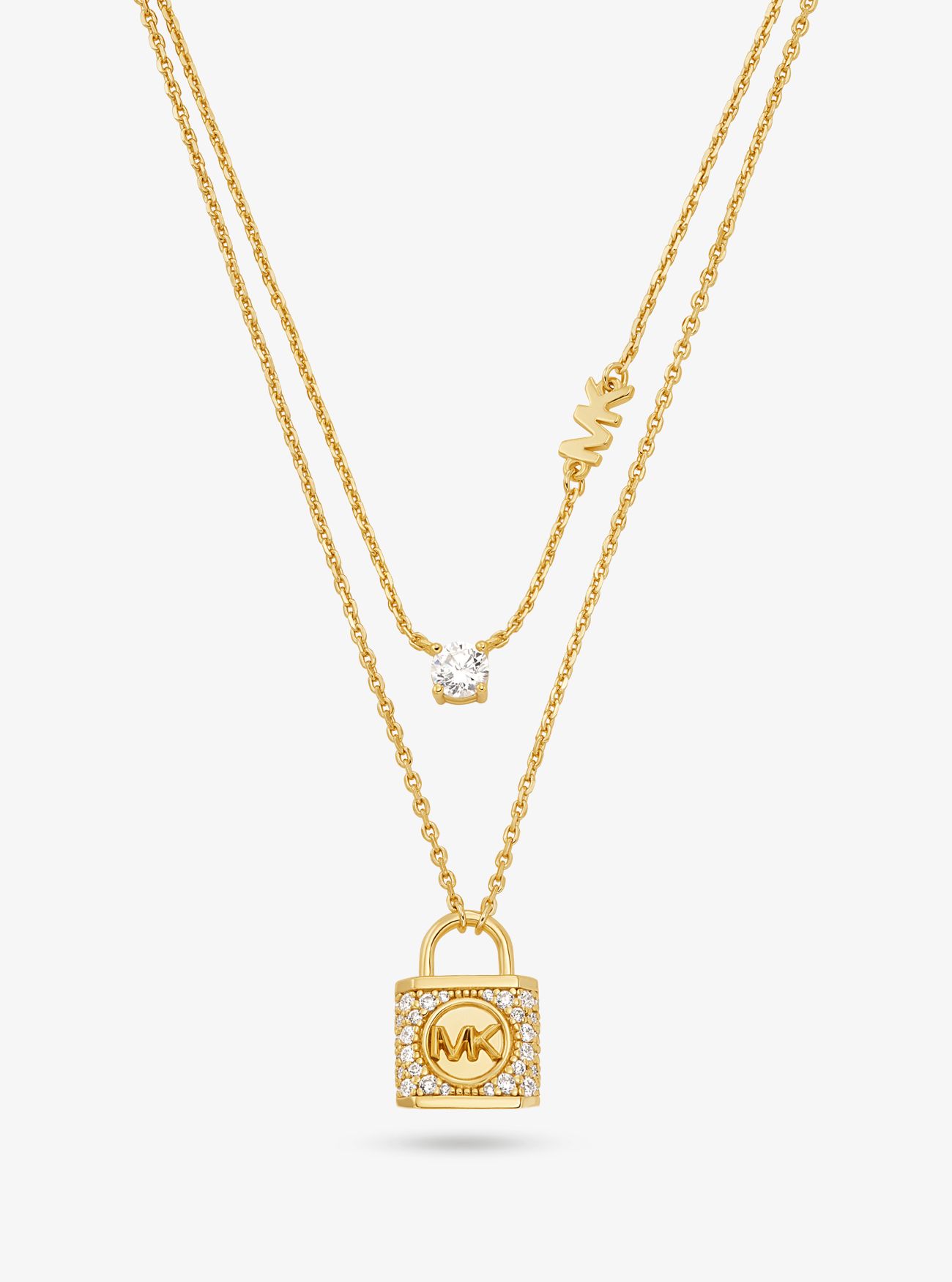 MK Precious Metal-Plated Sterling Silver Pavé Lock Layered Necklace - Gold - Michael Kors