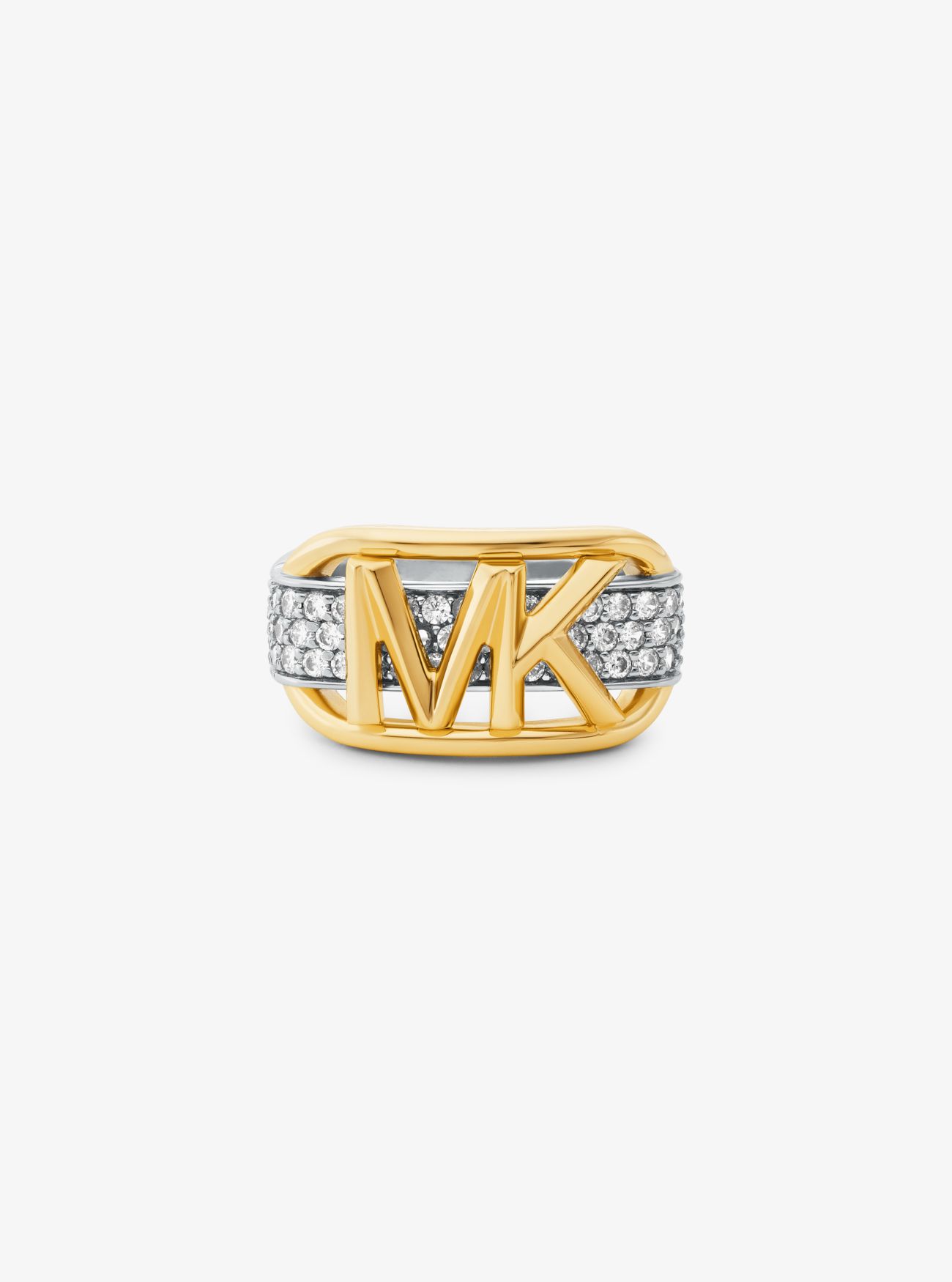 MK Precious Metal-Plated Sterling Silver Pavé Empire Logo Ring - Two Tone - Michael Kors