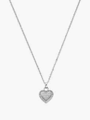 Pav Silver Tone Heart Pendant Necklace Michael Kors