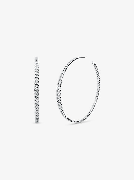 MK Silver-Tone Brass Curb Link Hoop Earrings - Silver - Michael Kors
