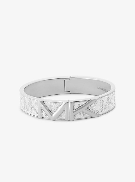 MK Mott Silver-Tone Logo Bangle - Optic White - Michael Kors
