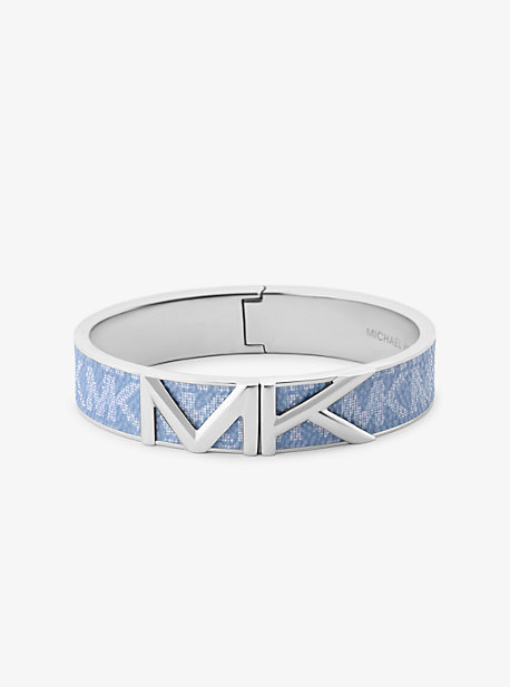 MK Mott Silver-Tone Logo Bangle - Blue - Michael Kors