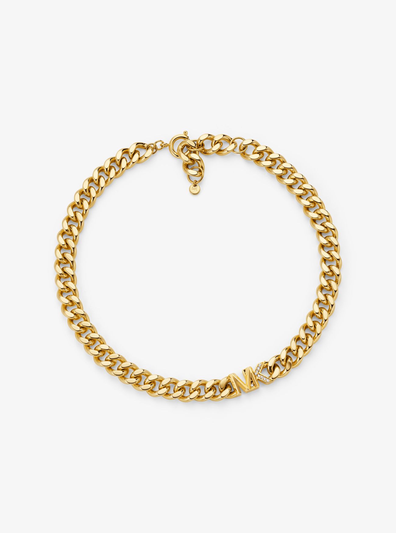 MK Precious Metal-Plated Brass Pavé Logo Curb Link Necklace - Gold - Michael Kors