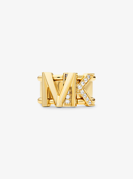 MK Bague à logo en laiton plaqué or 14 carats avec pierres pavées - OR(OR) - Michael Kors