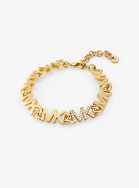 MK 14K Gold Plated-Plated Brass PavÃ© Logo Chain Bracelet - Gold - Michael Kors
