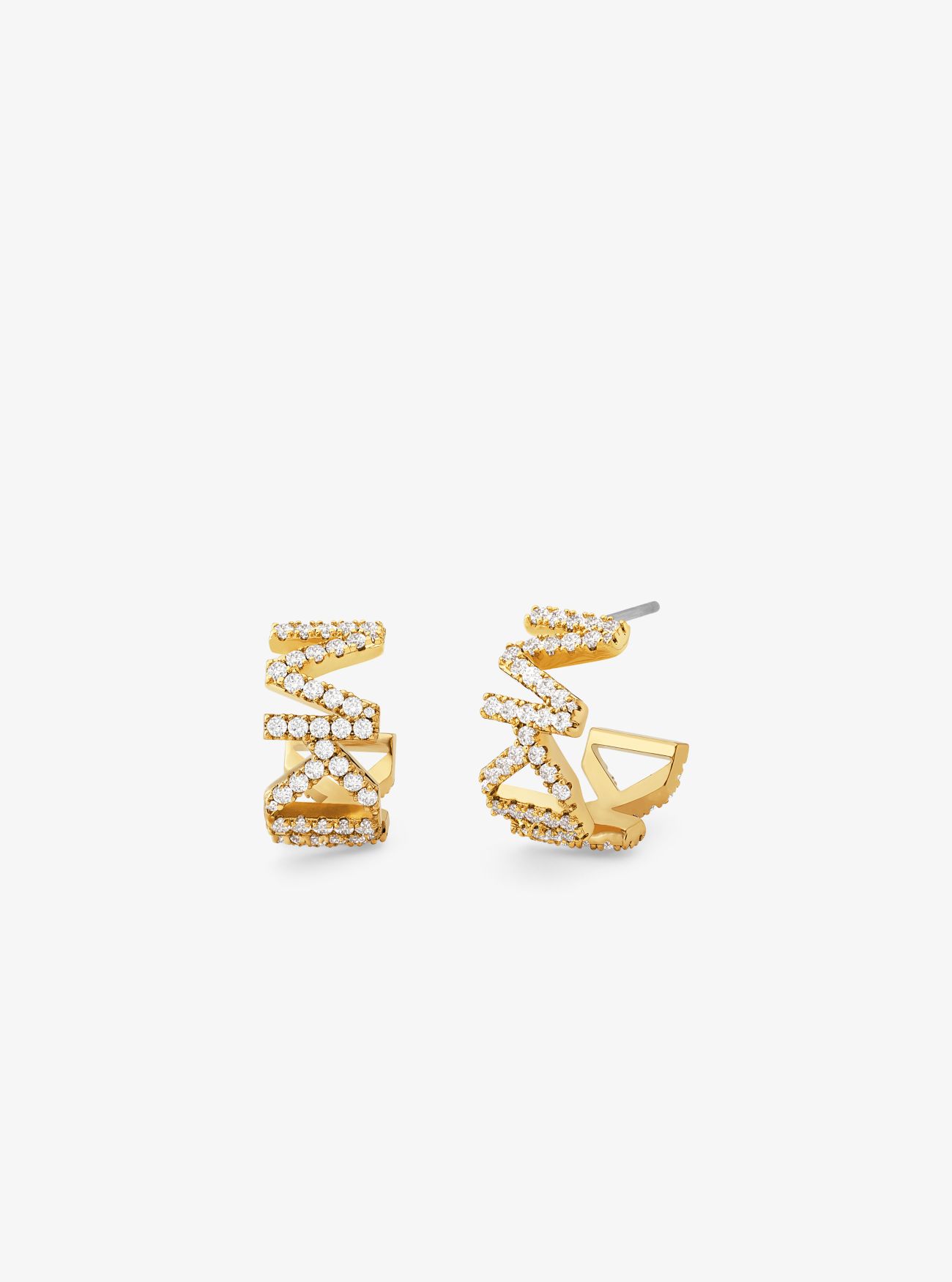 MK Precious Metal-Plated Brass Pavé Logo Small Hoop Earrings - Gold - Michael Kors