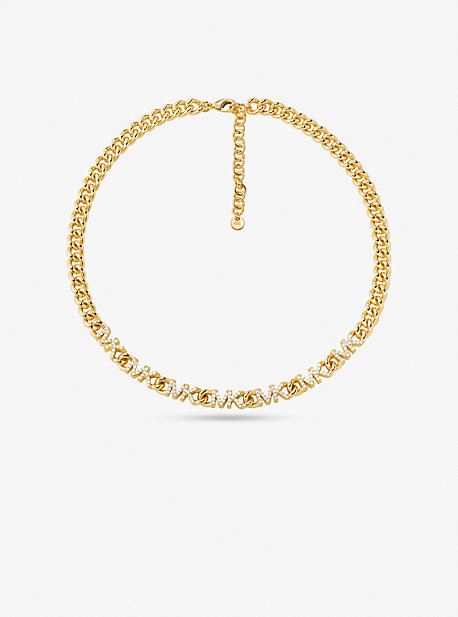MK 14K Gold-Plated Brass PavÃ© Logo Chain Necklace - Gold - Michael Kors