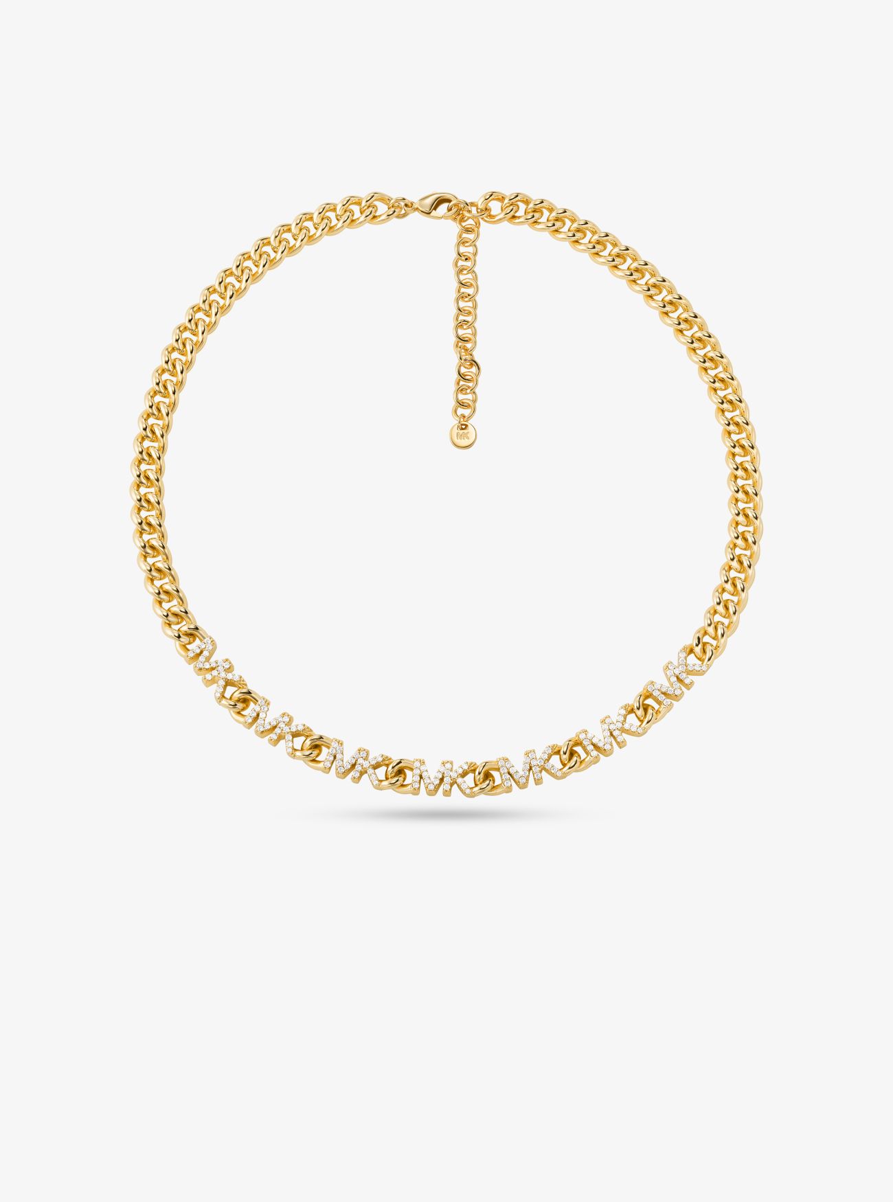 MK Precious Metal-Plated Brass Pavé Logo Chain Necklace - Gold - Michael Kors
