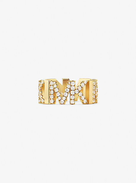 Shop Michael Kors Precious Metal-plated Brass Pavé Logo Ring In Gold