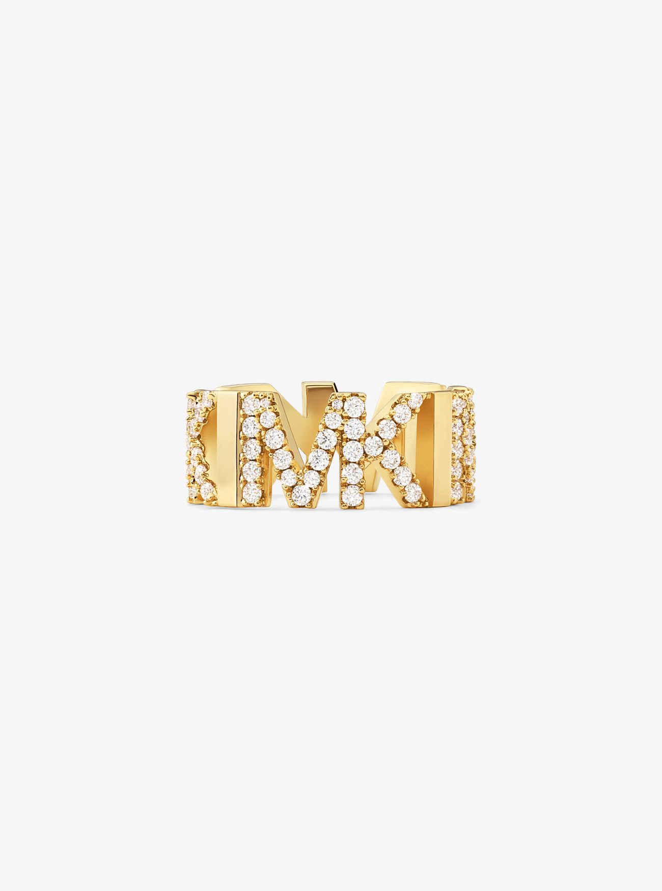 MK Precious Metal-Plated Brass Pavé Logo Ring - Gold - Michael Kors