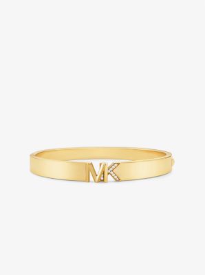 Michael Kors Precious Metal-plated Brass Pavé Logo Bangle In Gold
