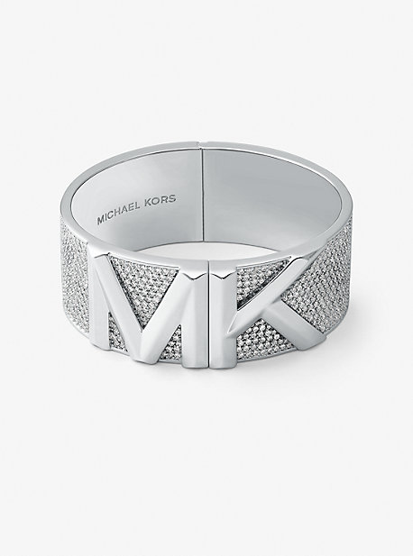 Michael Kors Mott Precious Metal-plated Brass Pavé Bangle In Silver