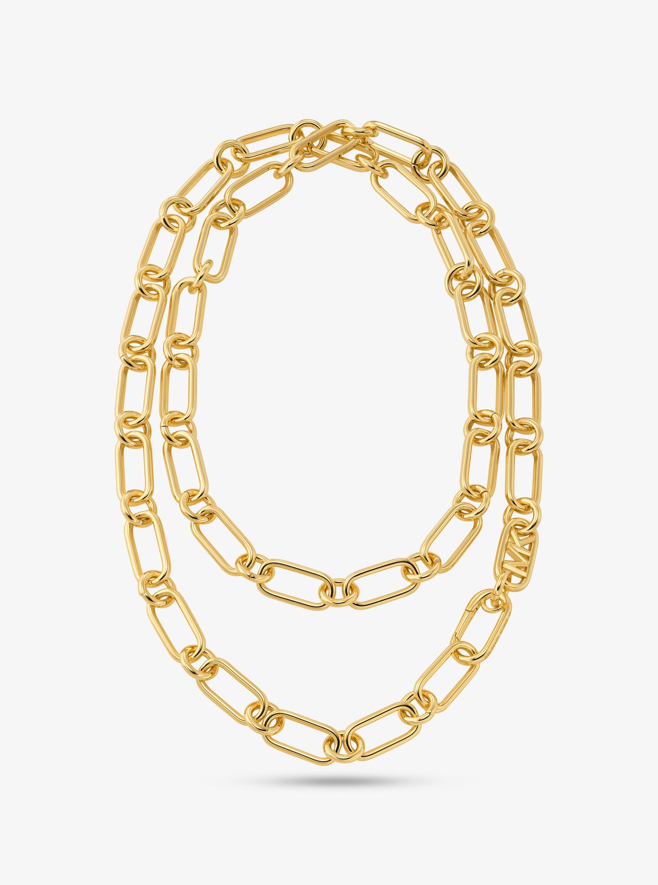 MKCollar de cadena de eslabones doble de latón con chapado en metal precioso y logotipo imperio - Dorado(Dorado) - Michael Kors